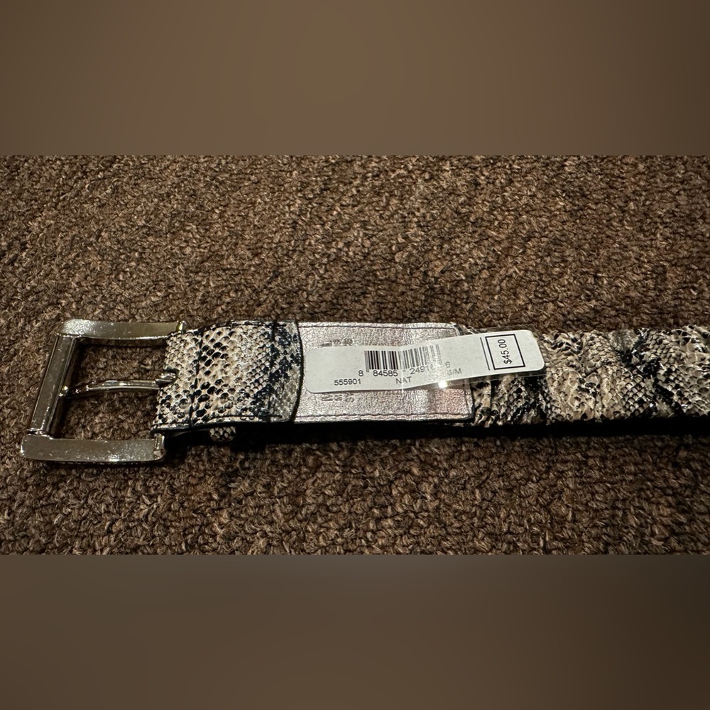 NWT Retail $45 Michael Kors Women’s shiny leather snakeskin brown belt sexy S/M - Picture 2 of 6